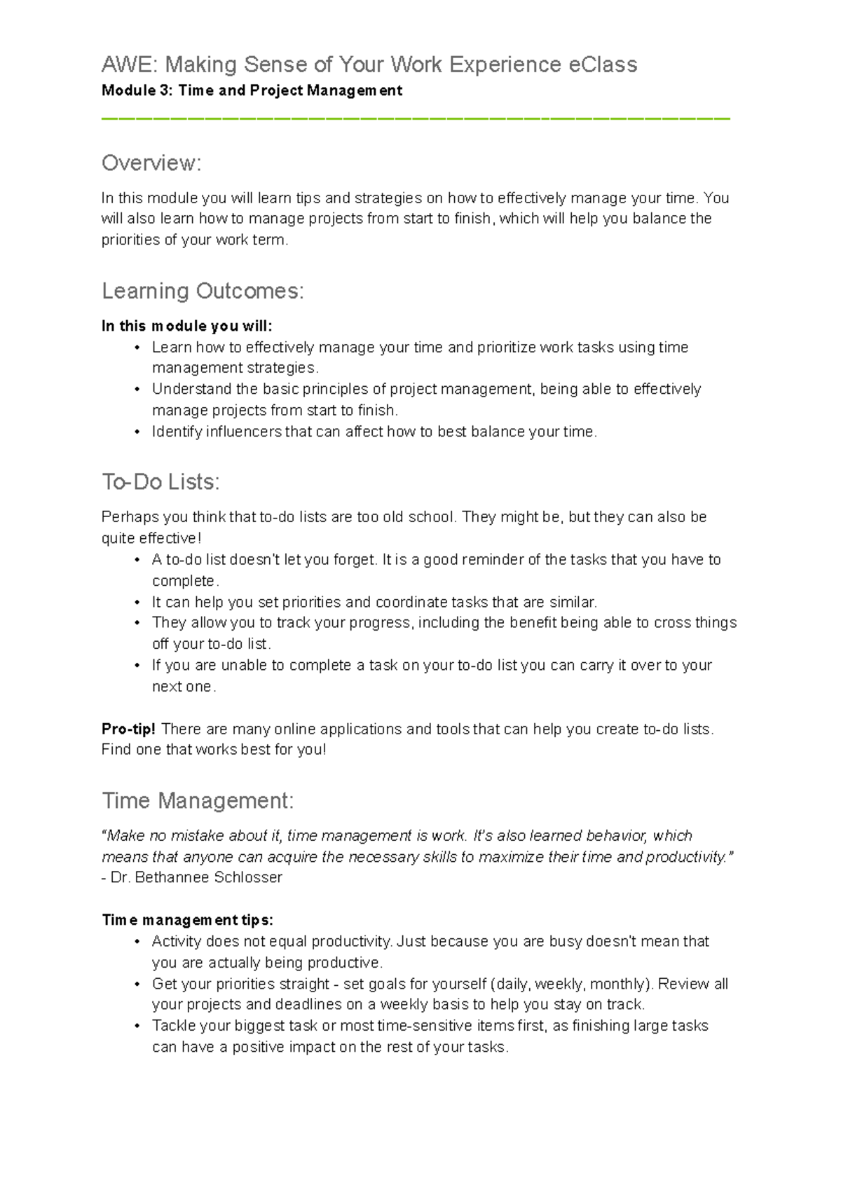 AWE: Module 3 - Time & Project Management Strategies - Studocu