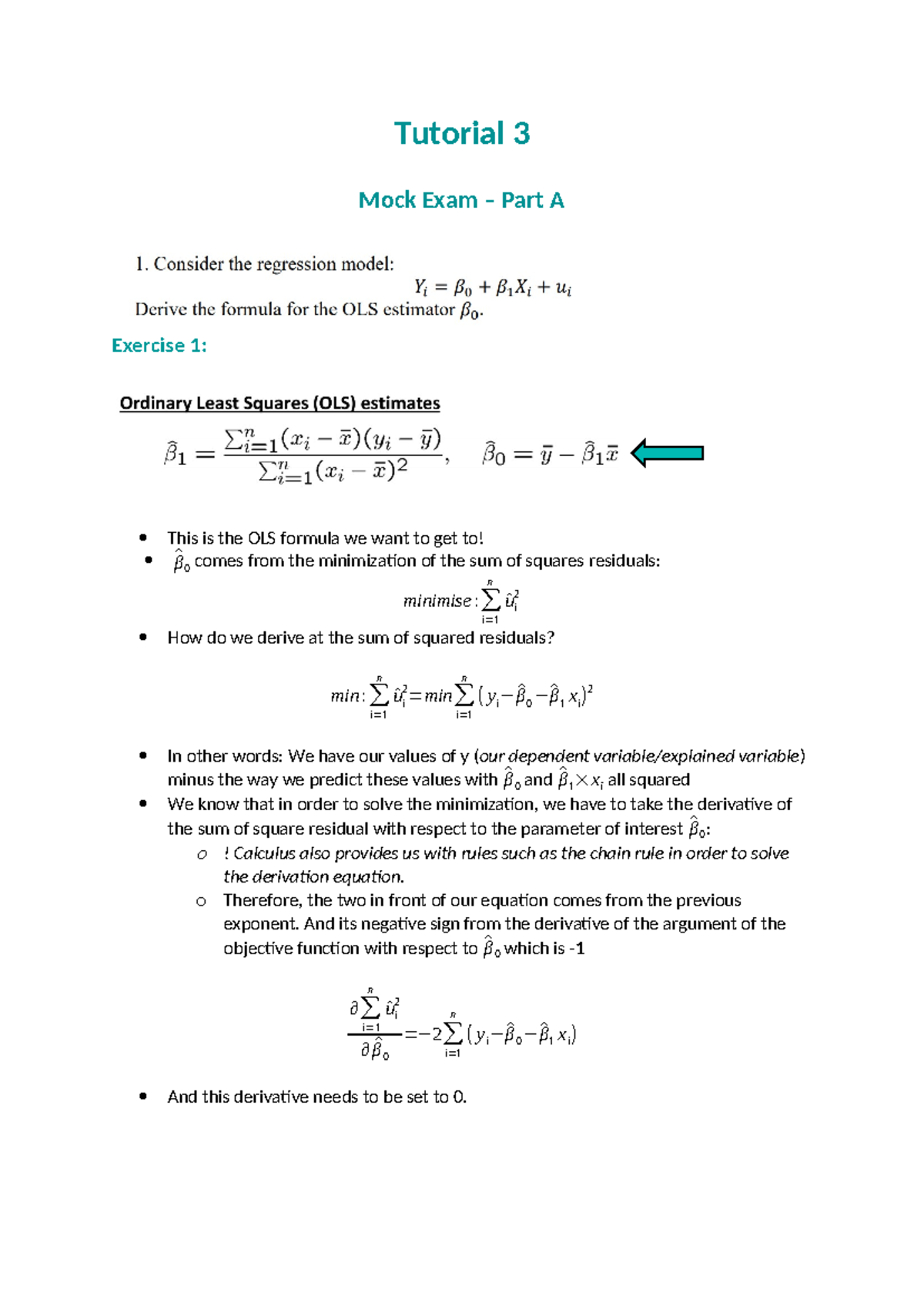2023 Tutorial 3A OLS Method and Regression Analysis Solutions - Studocu