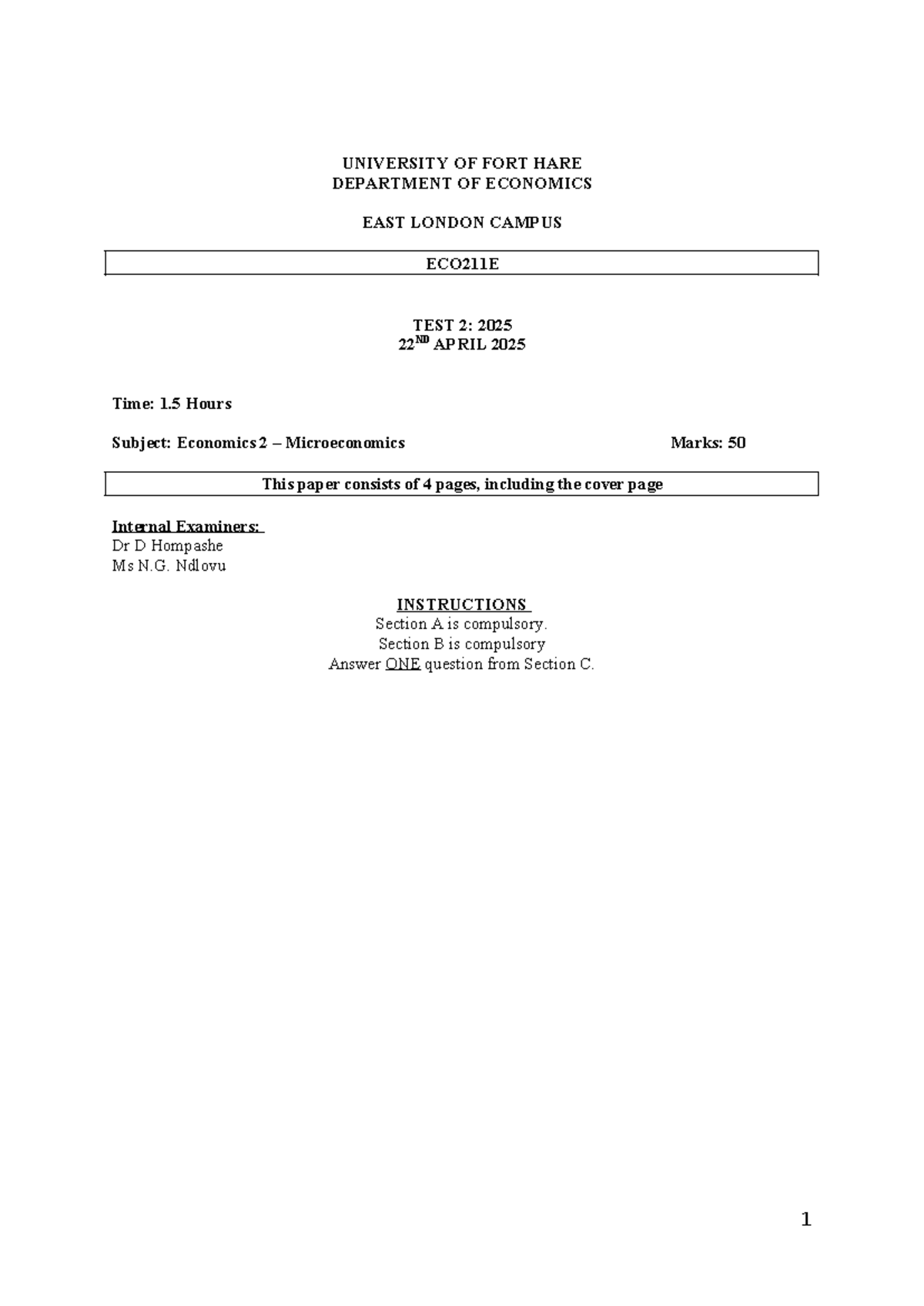 ECO211 Test 2: Microeconomics Exam Paper - 22 April 2025 - Studocu