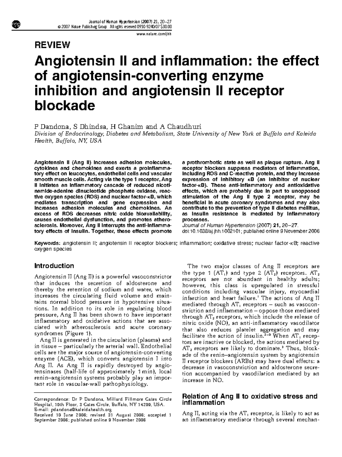 REVIEW: Angiotensin II and Inflammation - Effects of ACE Inhibition ...