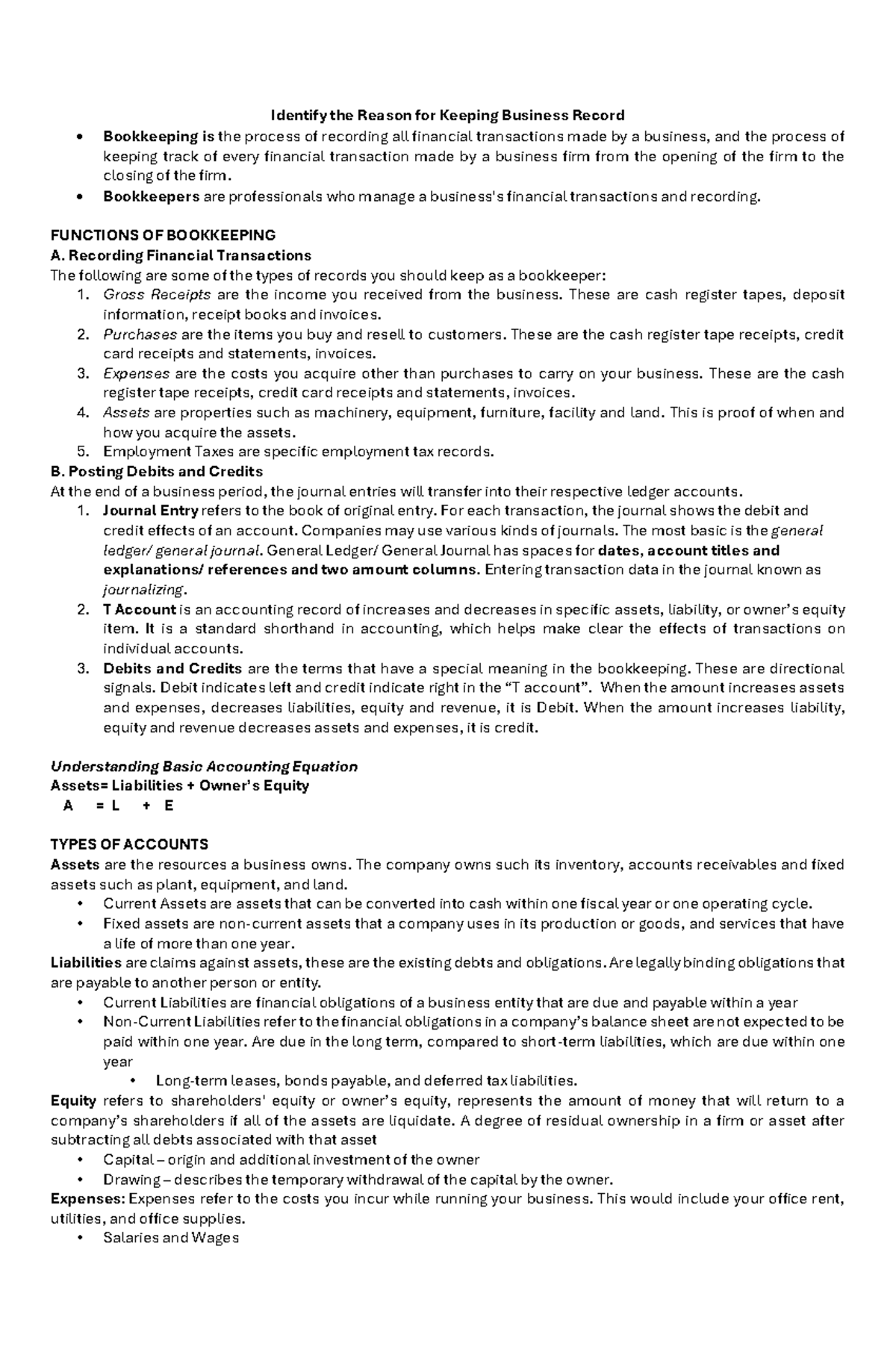 02 10 Identify the reasons for keeping business records 1 - Identify ...