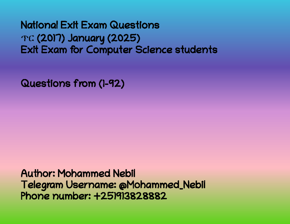 National Exit Exam Questions ጥር (2017) for Computer Science Students ...