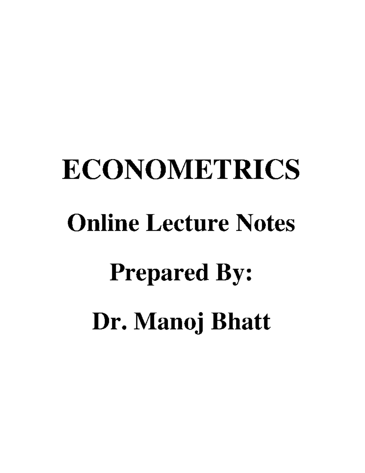 ECON 513: Online Lecture Notes on Basic Econometrics Concepts - Studocu