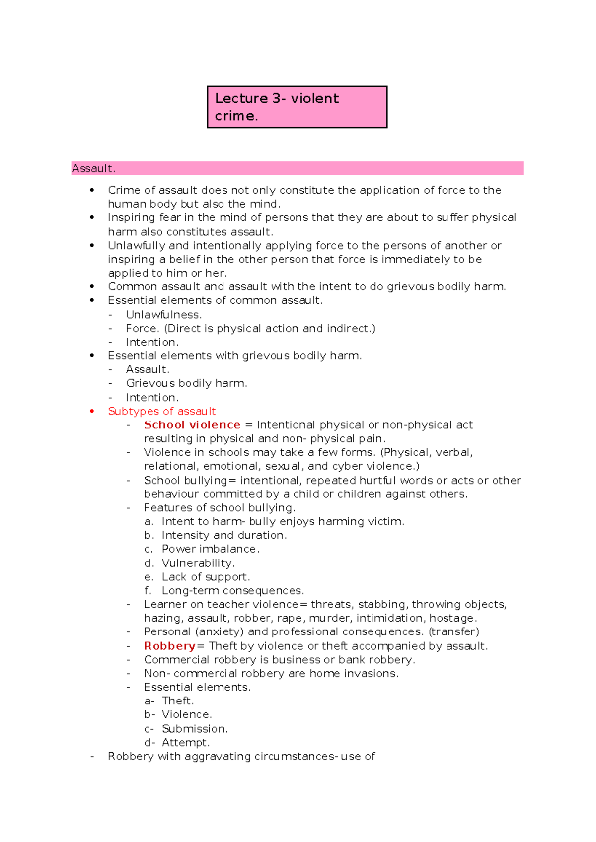 Violent Crime - Lecture 3: Understanding Assault Types and Elements ...