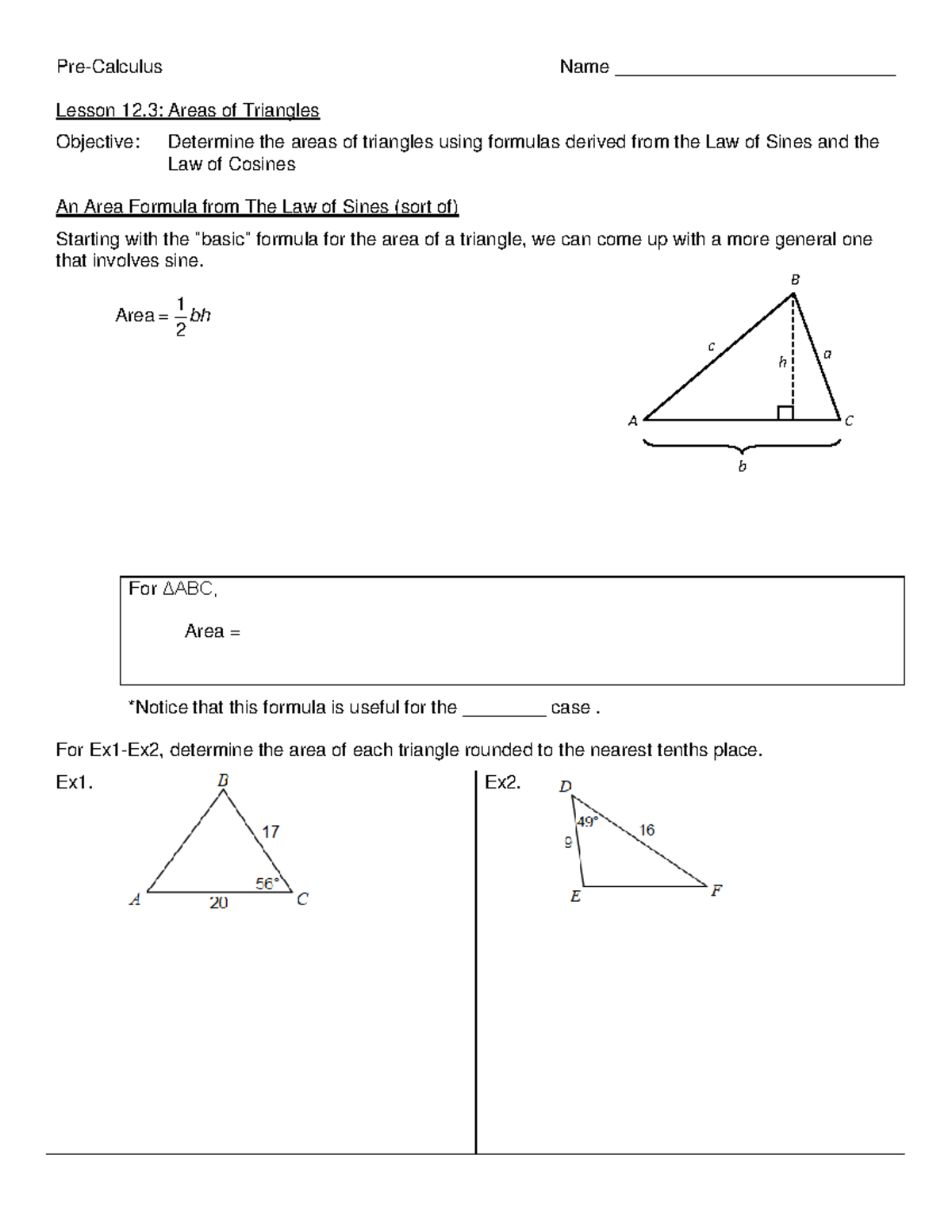 PC 12.3 Lesson: Calculating Areas of Triangles with Formulas - Studocu