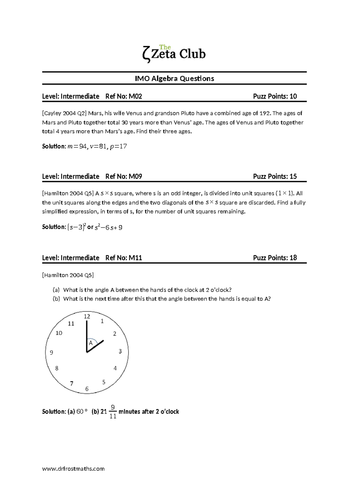 Intermediate IMO Algebra Questions M02-M101 Solutions - Studocu