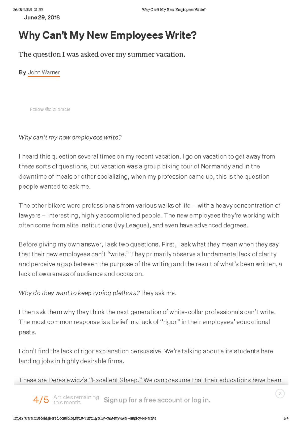 New Perspectives on Writing Skills of New Employees: A Critical ...