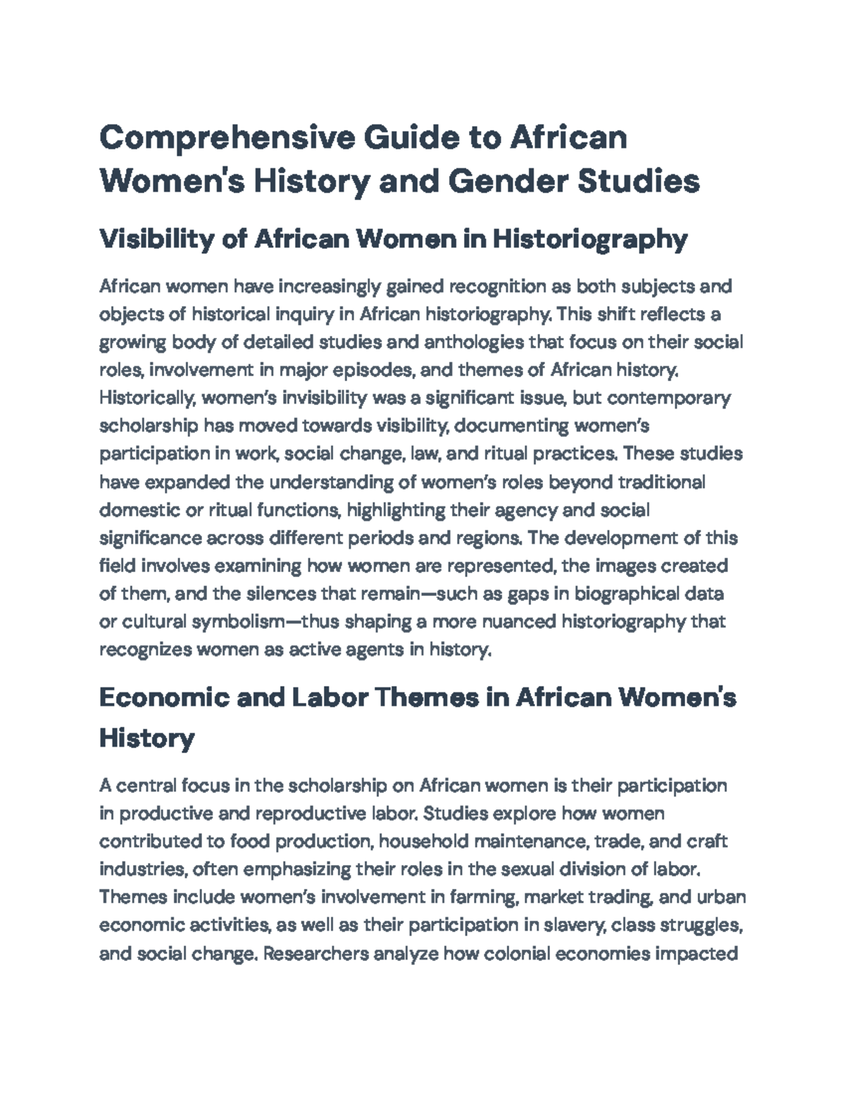 Comprehensive Review of Gender Dynamics in African Women's History (AFR ...