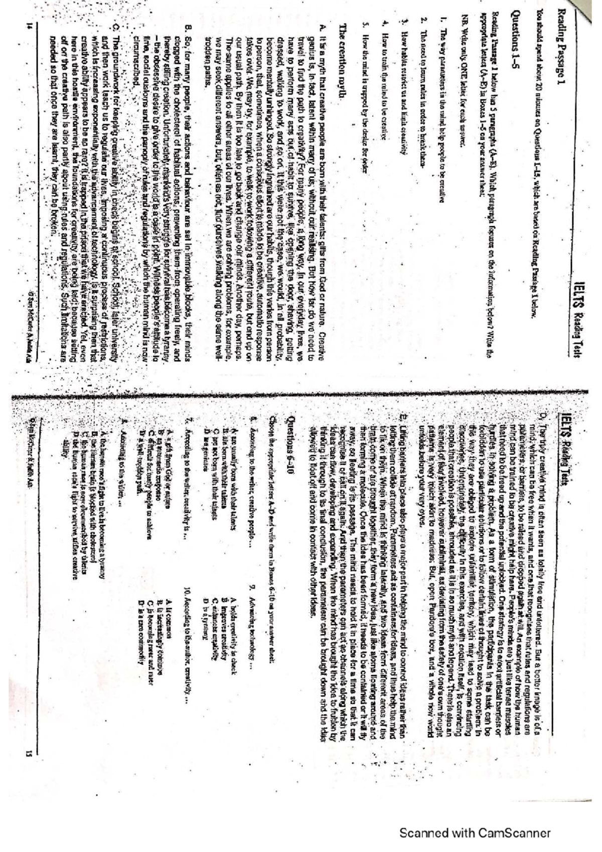 IELTS Reading Tests: Passage 1 Analysis and Questions - Studocu
