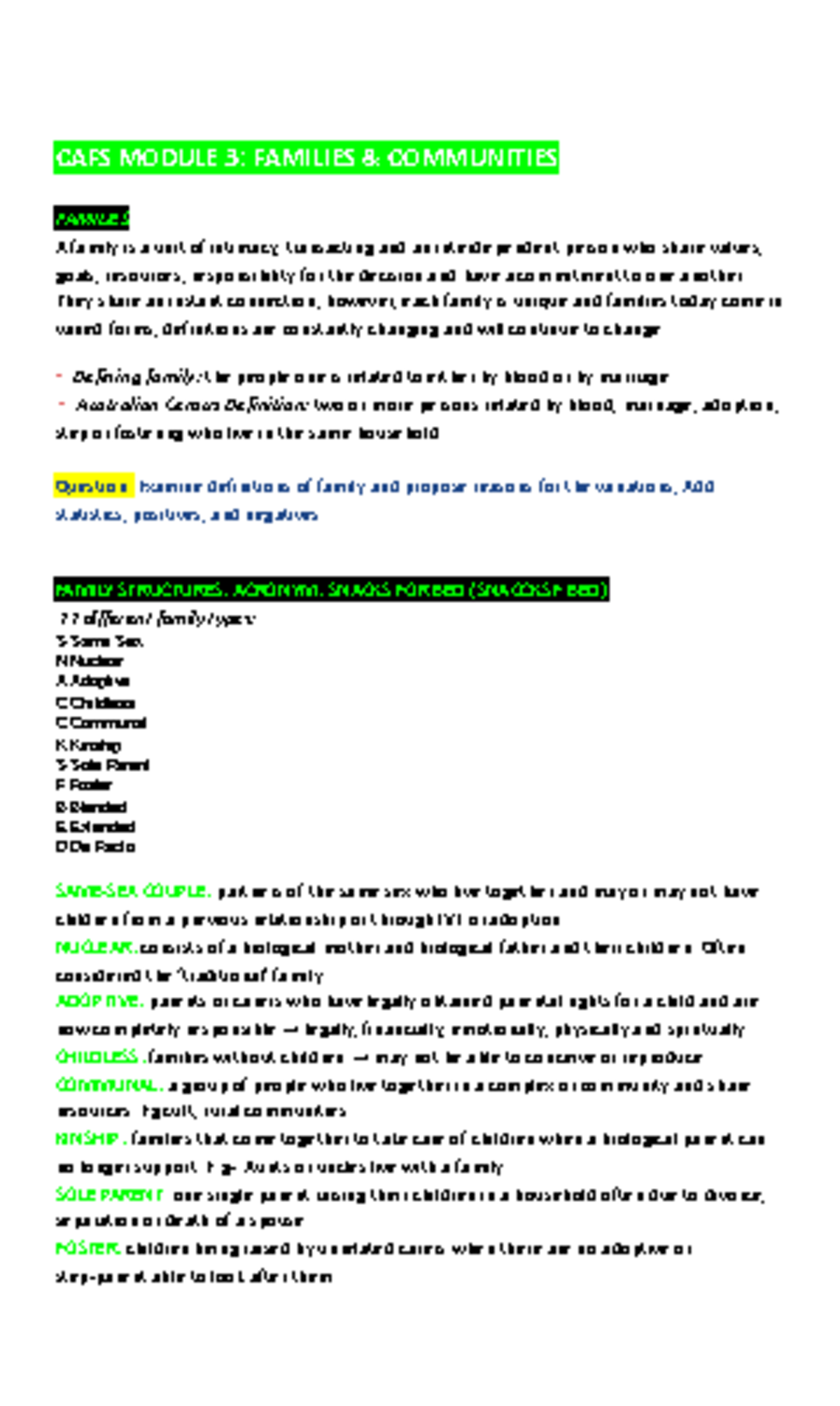 CAFS MODULE 3: Families and Communities Overview and Structures - Studocu
