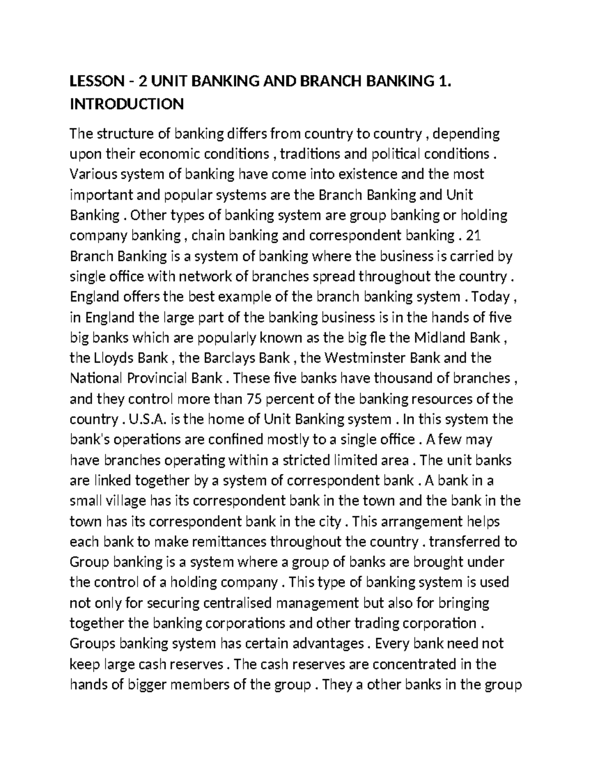 Lesson 2: Unit Banking vs Branch Banking Overview and Comparison - Studocu
