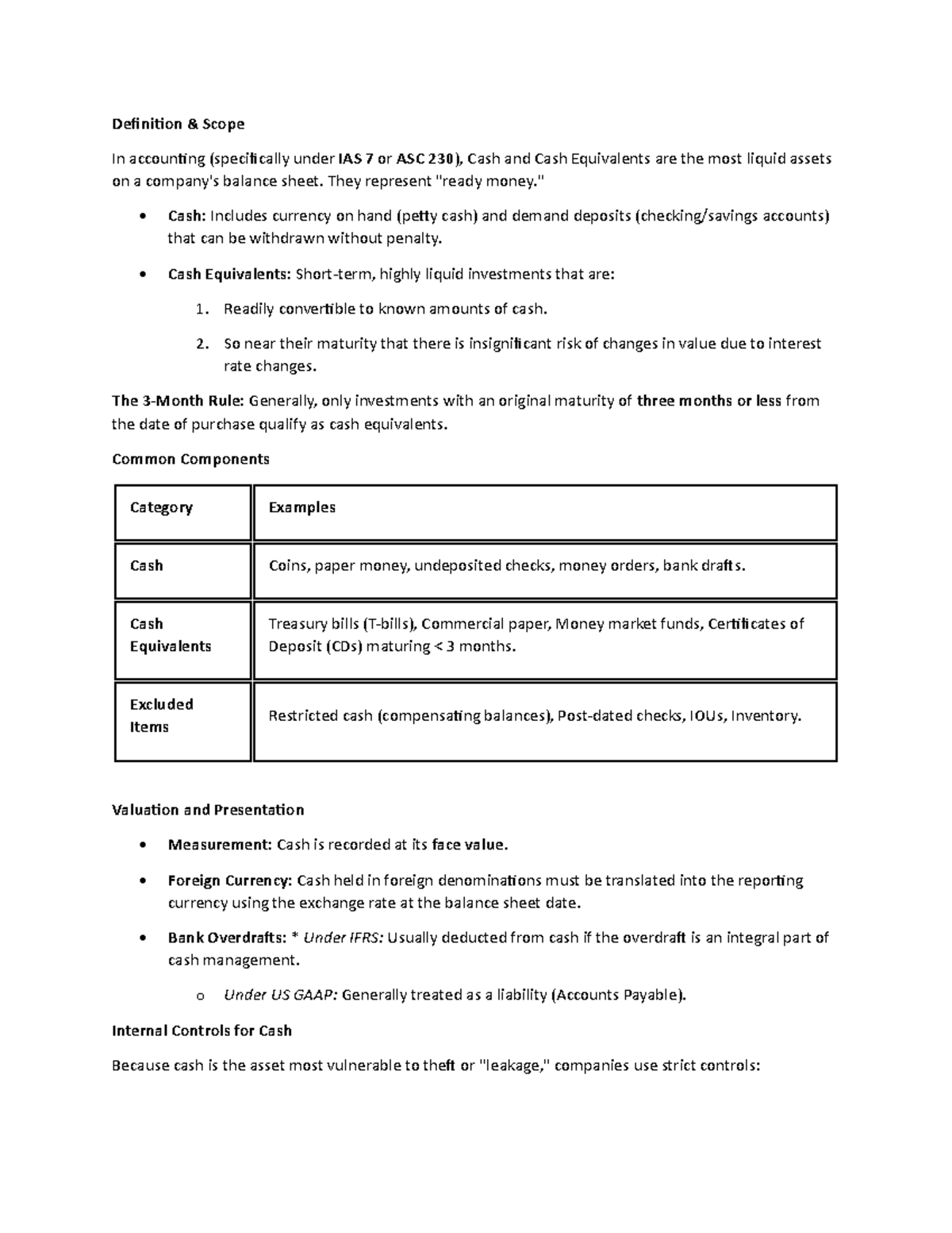 Cash & CE - Short Notes on IAS 7 and ASC 230 Definitions - Studocu