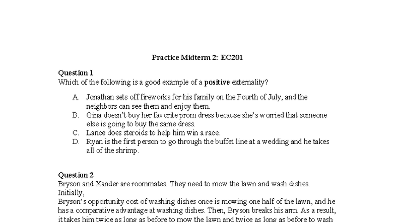 Practice Midterm 2: EC201 Comprehensive Review Questions - Studocu