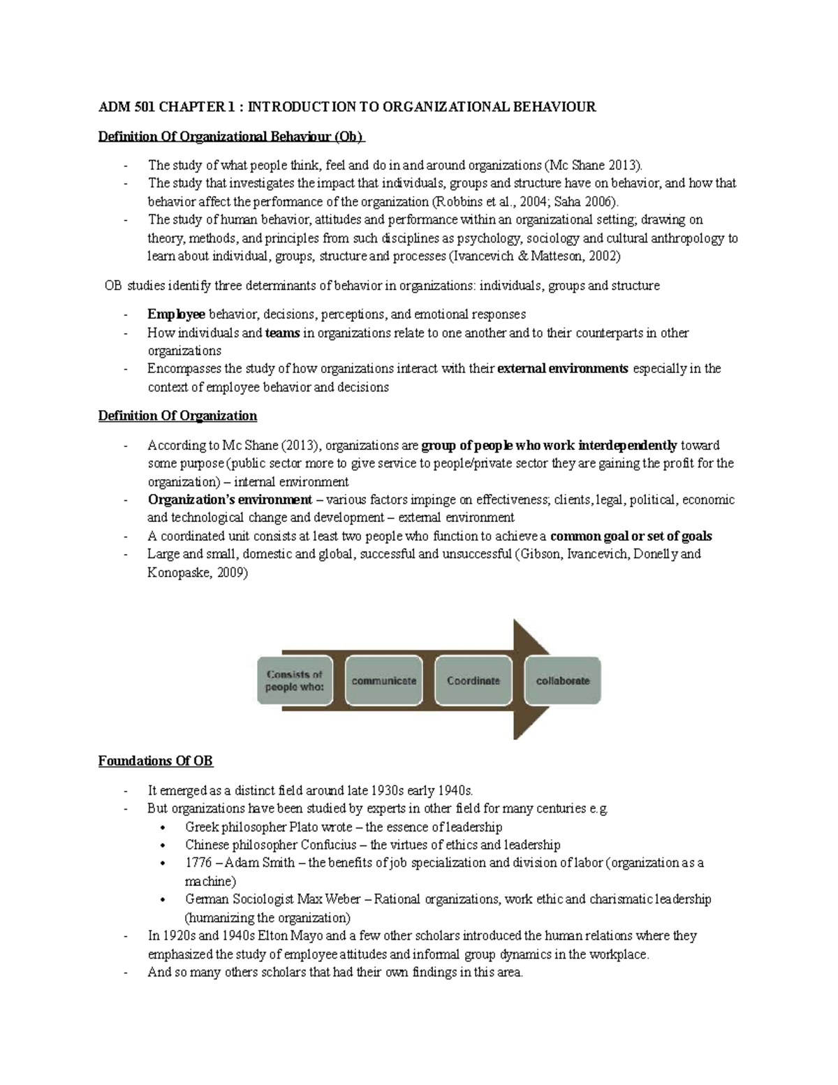 ADM 501 CHAPTER 1: INTRODUCTION TO ORGANIZATIONAL BEHAVIOUR - Studocu