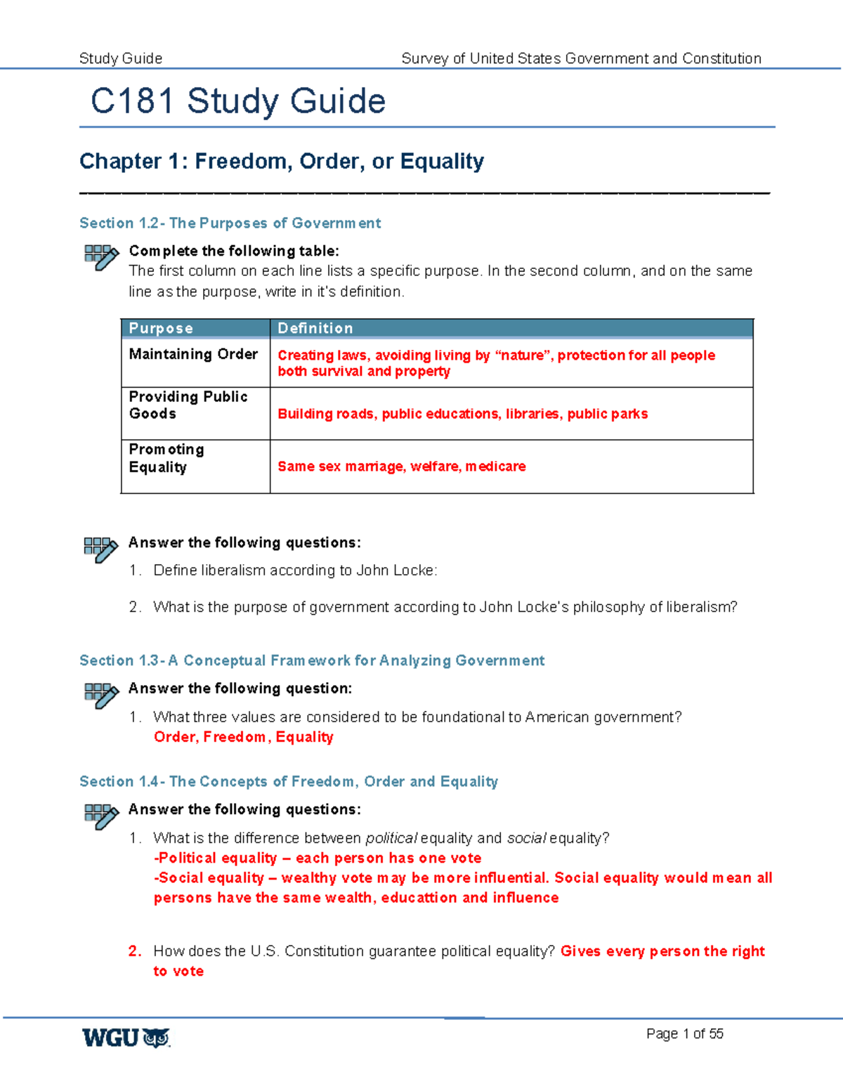 C181 Study Guide - C181 Study Guide Chapter 1: Freedom, Order, or ...