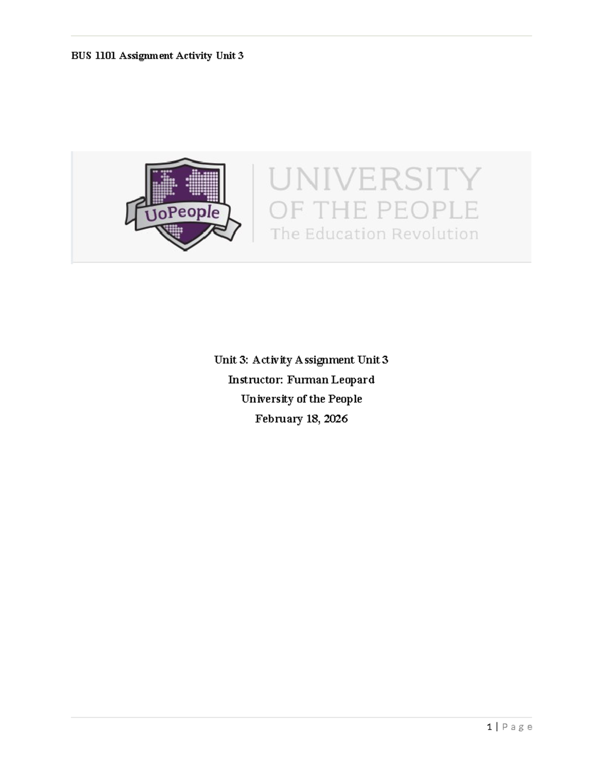 BUS 1101 Activity Assignment Unit 3: Personal Development Plan - Studocu