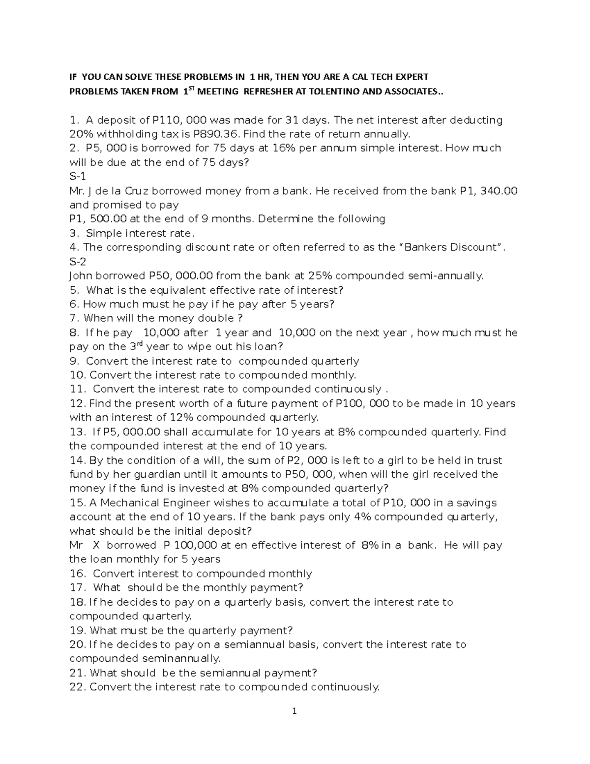 C.E 2023 Sample Problems Summary for Financial Mathematics - Studocu