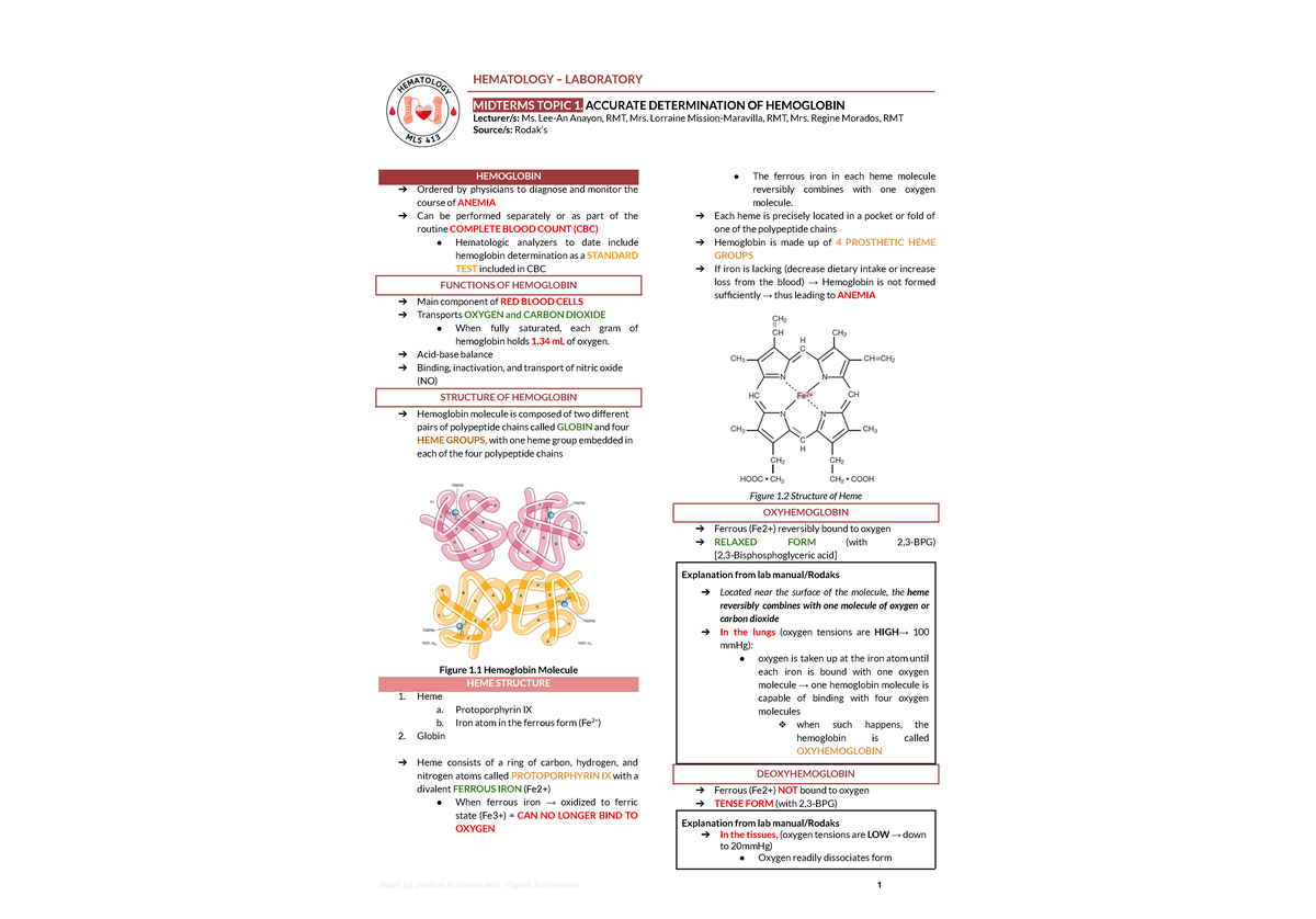 HEMATOLOGY LAB MIDTERM - Accurate Hemoglobin Determination - Studocu