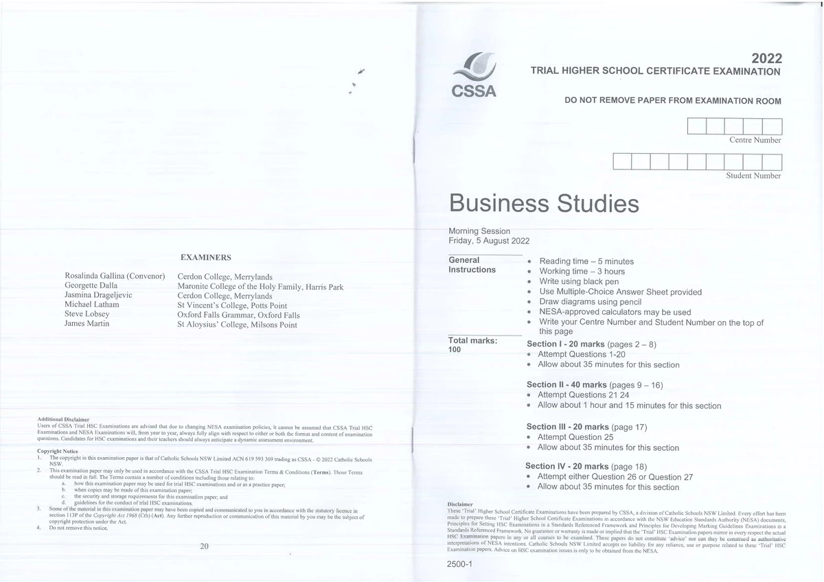 QATs 2009 Trial HSC Exam: Business Studies Comprehensive Guide - Studocu
