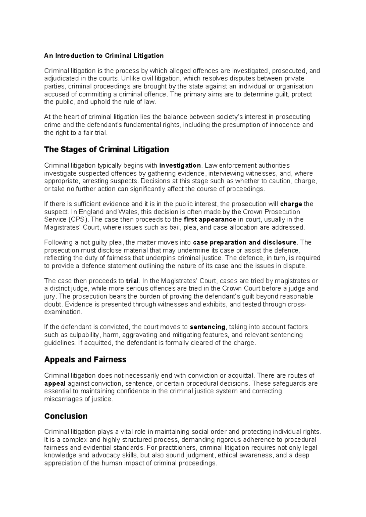 Criminal Litigation Overview: Key Stages and Principles - Studocu