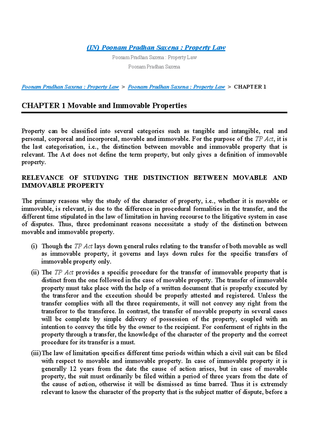 (IN) Property Law: Understanding Movable and Immovable Property - Studocu