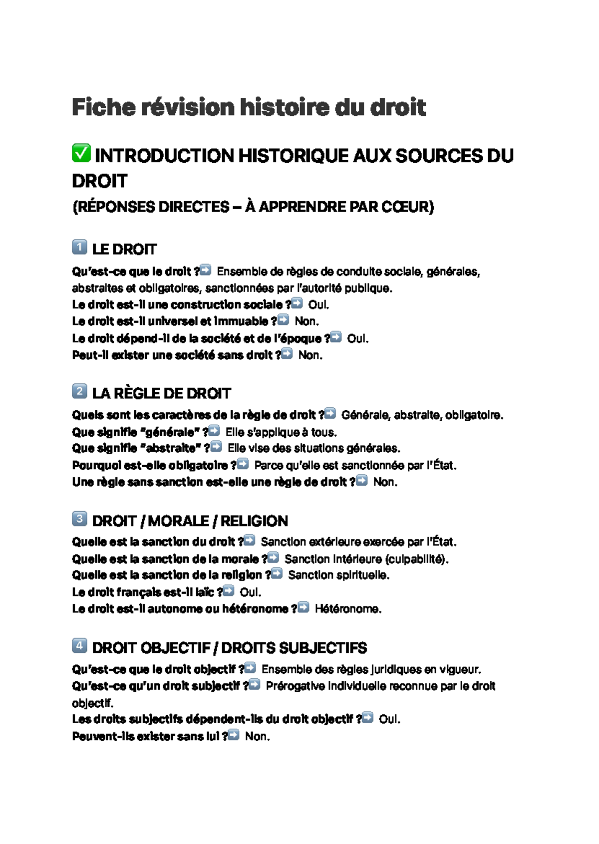 Fiche de Révision Histoire du Droit - Introduction aux Sources du Droit ...