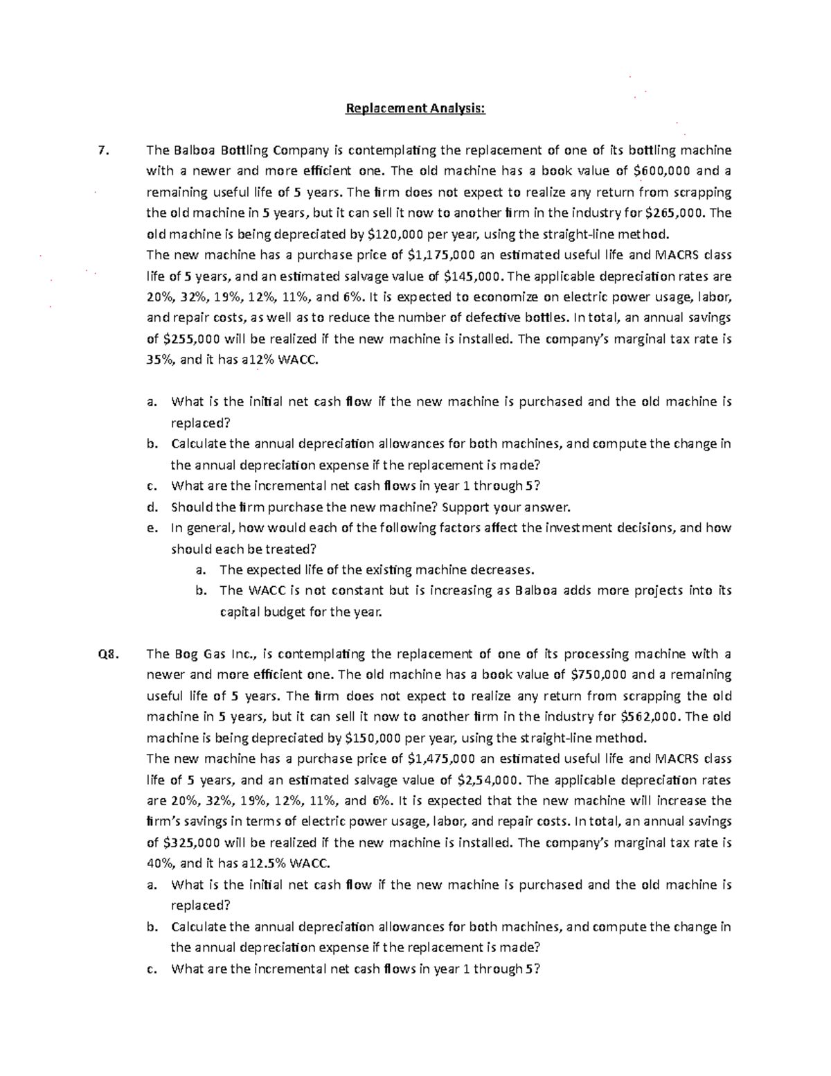 Replacement Analysis for Bottling Machines: Financial Evaluation - Studocu