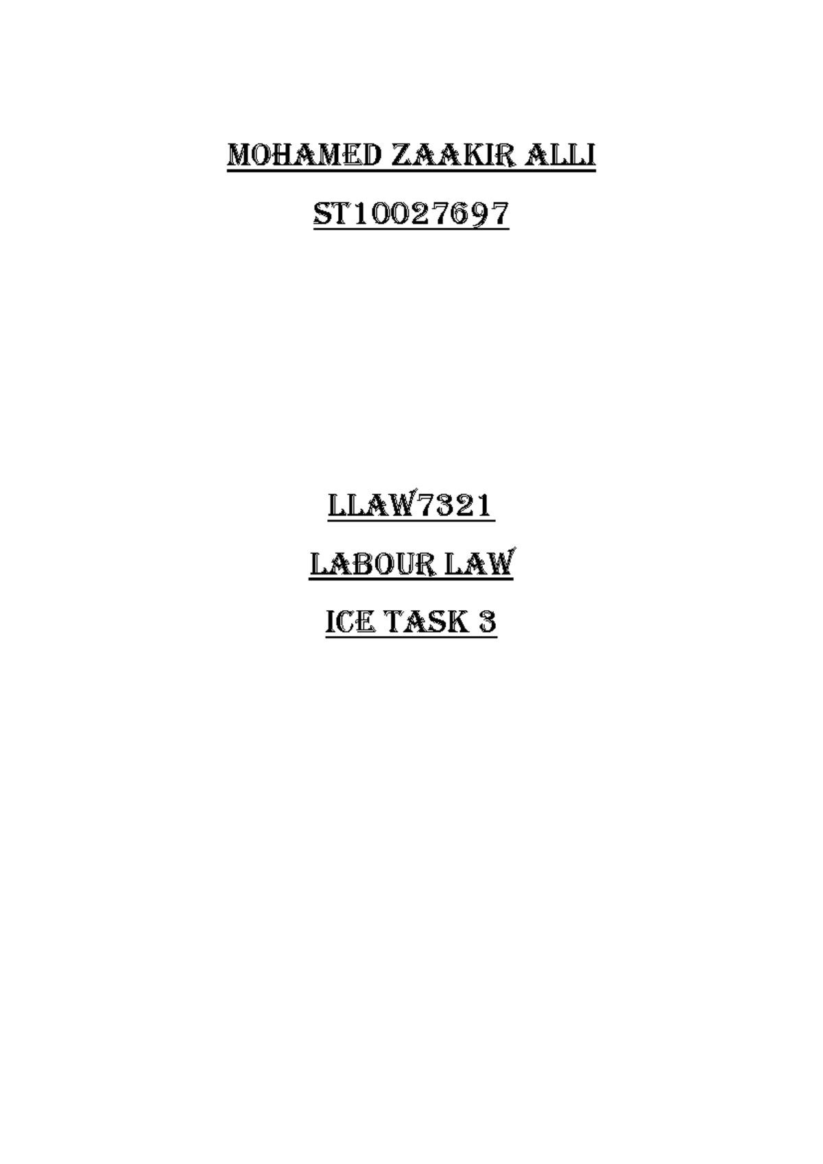 LLAW7321 ICE TASK 3: Case Law Summaries on Labour Law - Studocu