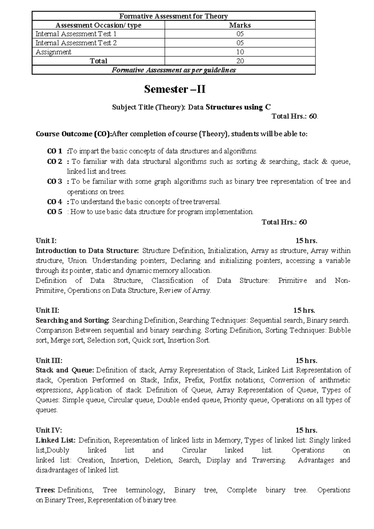 Revised II Sem BCA Syllabus: Data Structures & Probability Theory - Studocu