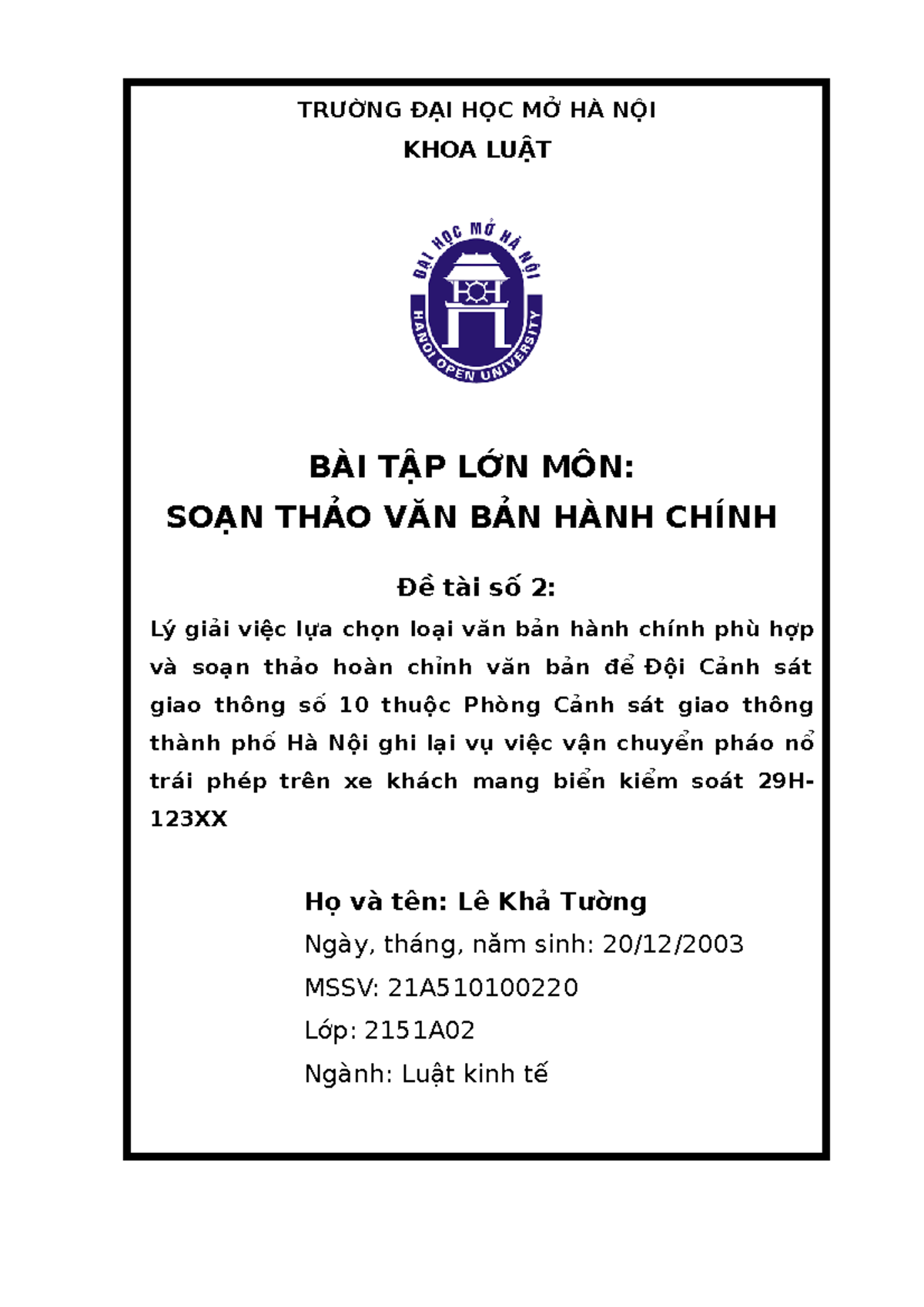 BTL- Stvbhc- Chung - JHHD - 1. 2. 3. 4. TRƯỜNG ĐẠI HỌC MỞ HÀ NỘI KHOA ...