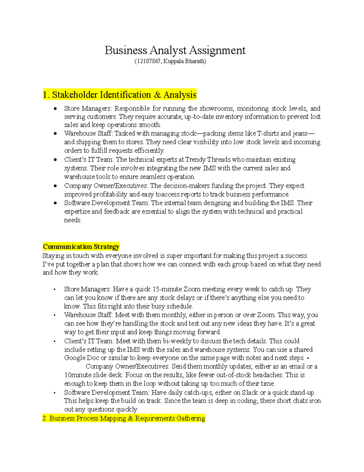 Business Analyst Assignment (12107867): Stakeholder Analysis & IMS ...