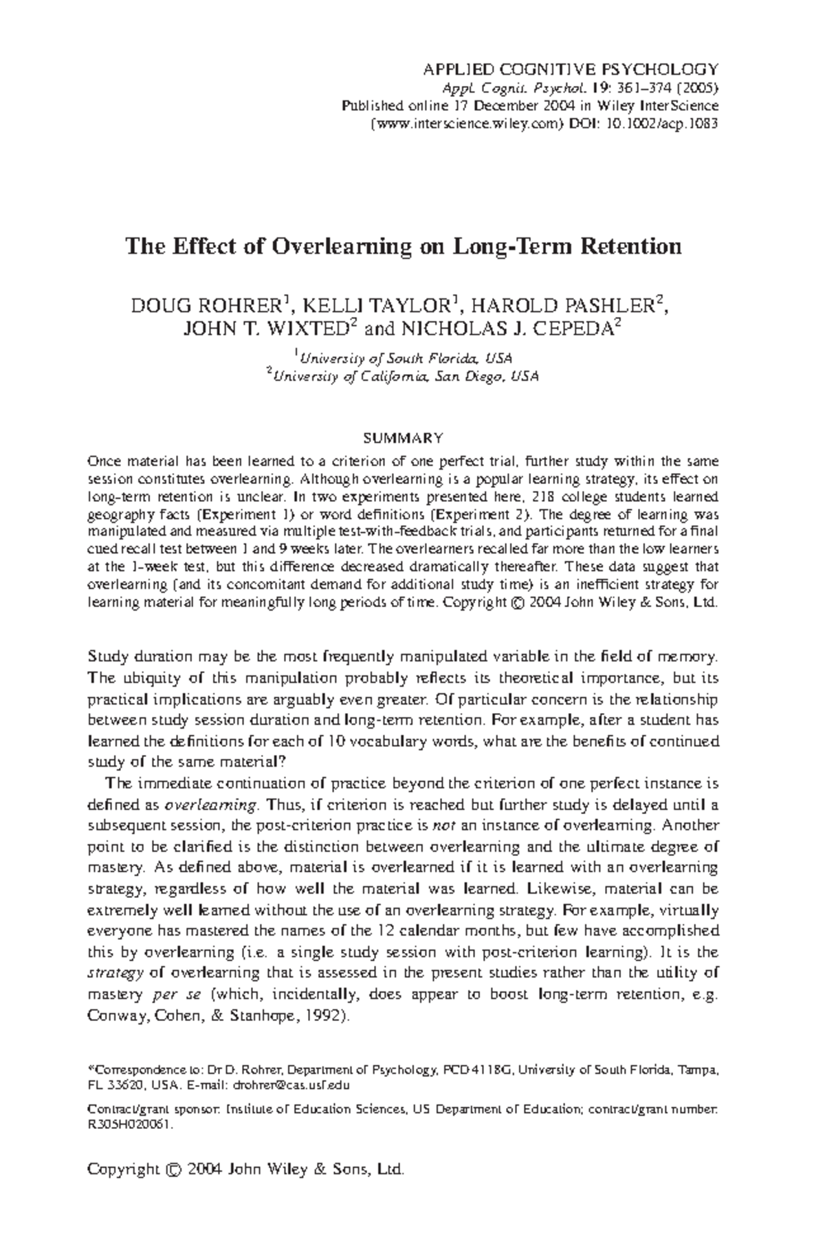 Overlearning's Impact on Long-Term Retention in Cognitive Psychology ...