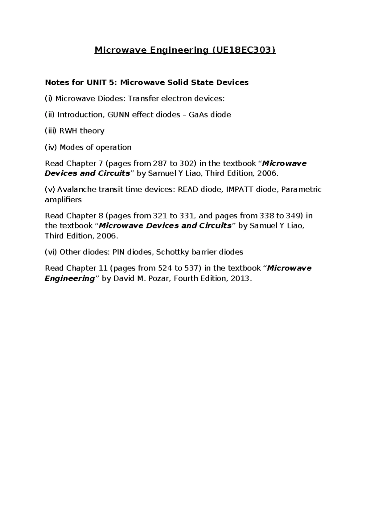 Microwave Engineering Exam Notes for UE18EC303 & UE17EC353 - 5th Sem ...