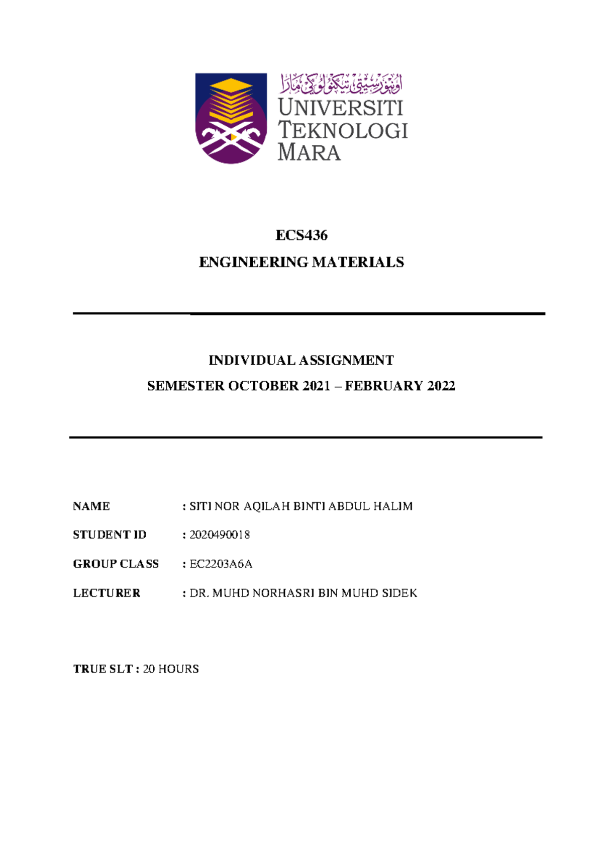 ECS436 Engineering Materials Individual Assignment Overview - Studocu