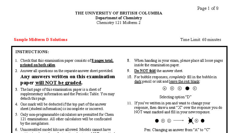 Sample Solutions for CHEM 121 Midterm 2 Exam - Studocu