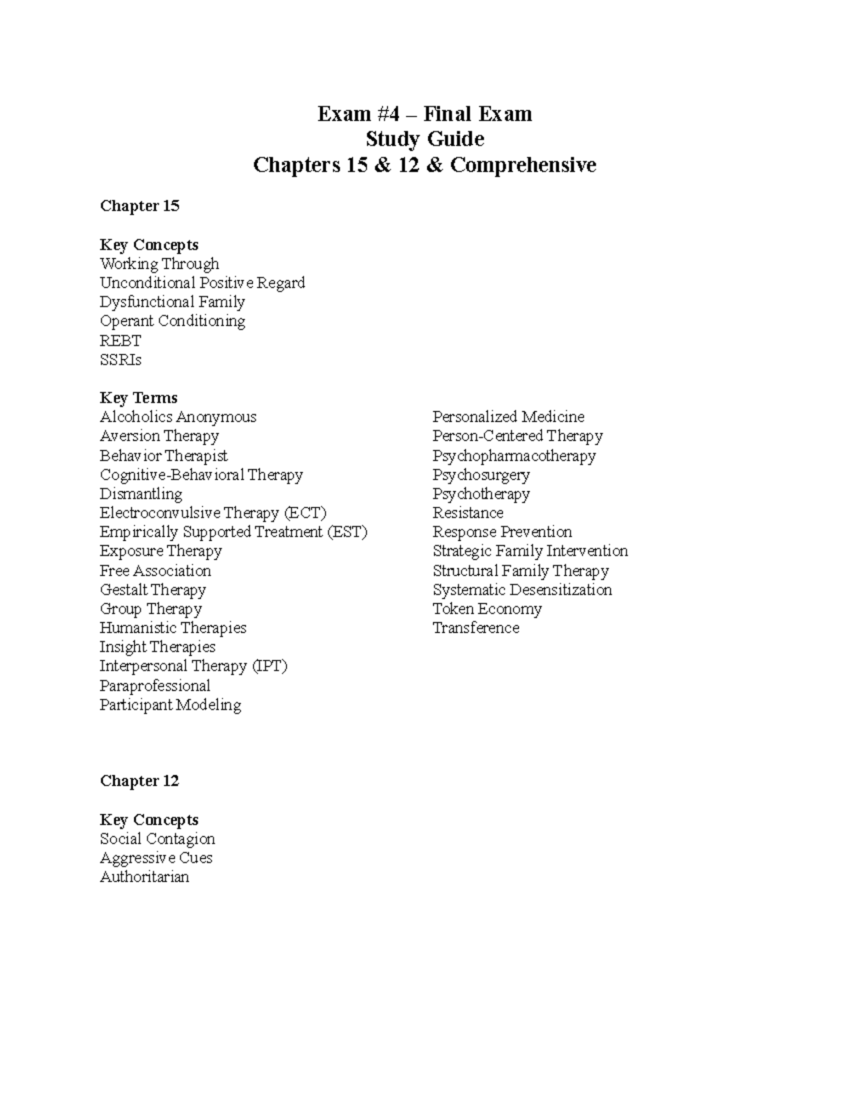Exam #4 Study Guide - WDWDW - Exam #4 – Final Exam Study Guide Chapters ...
