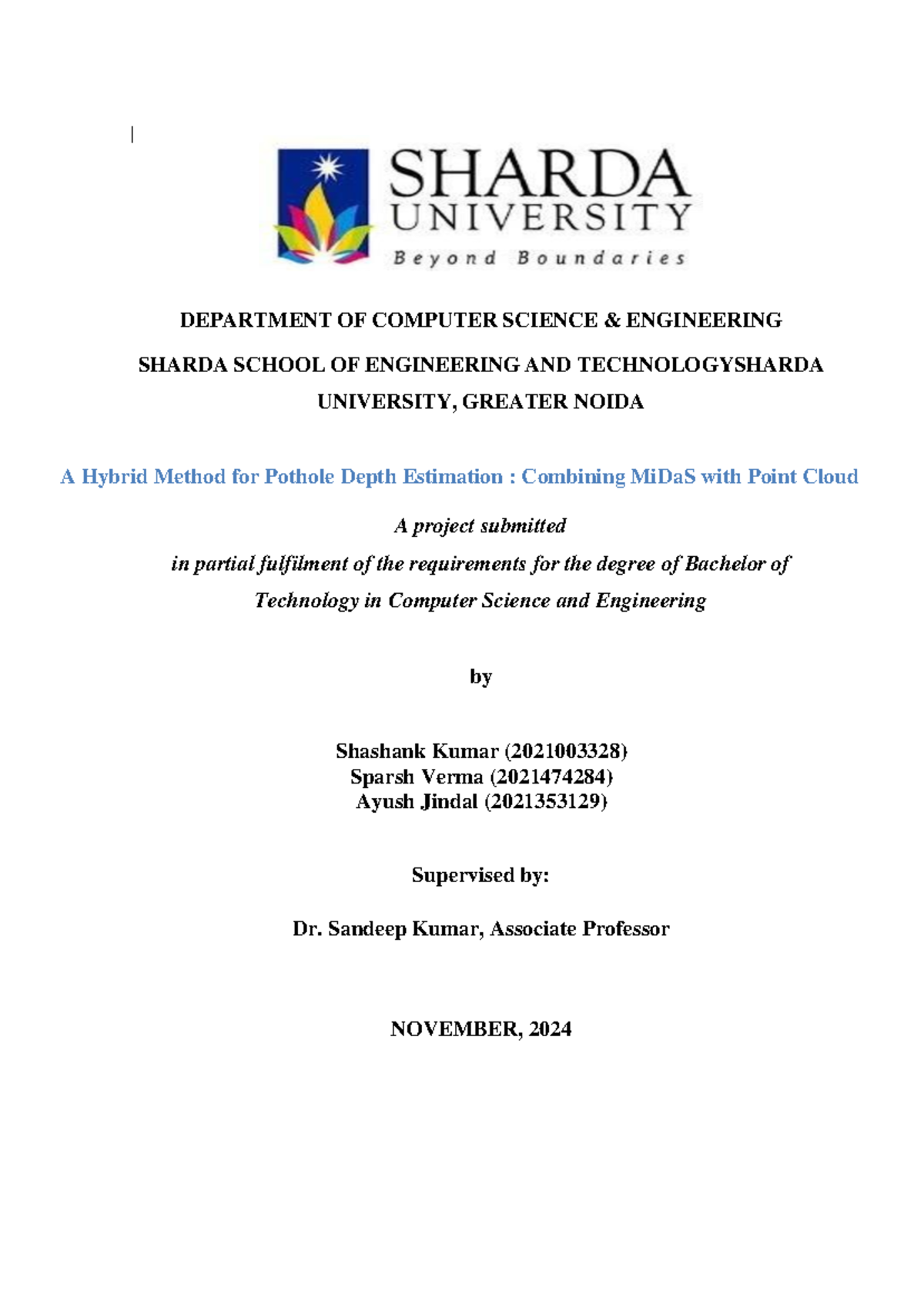 Hybrid Method for Pothole Depth Estimation: MiDaS & Point Cloud (CSE ...
