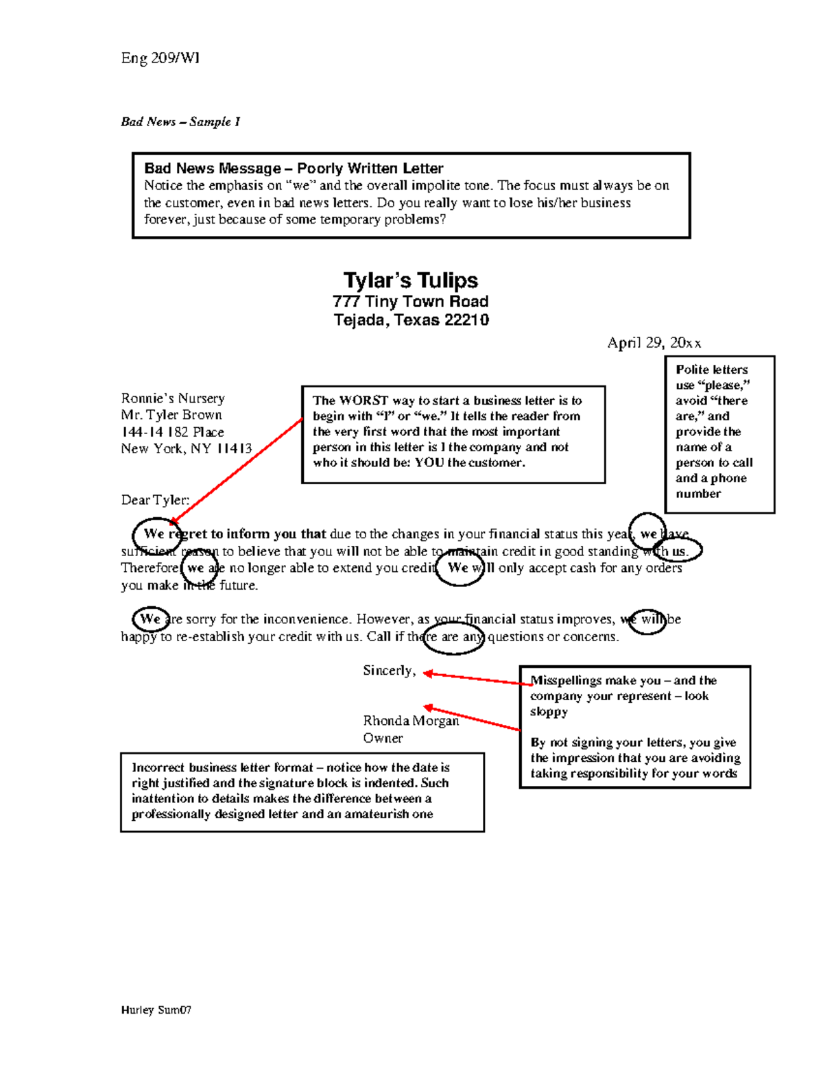 Eng Bad News Letter Samples: Effective Communication Strategies (Hurley ...