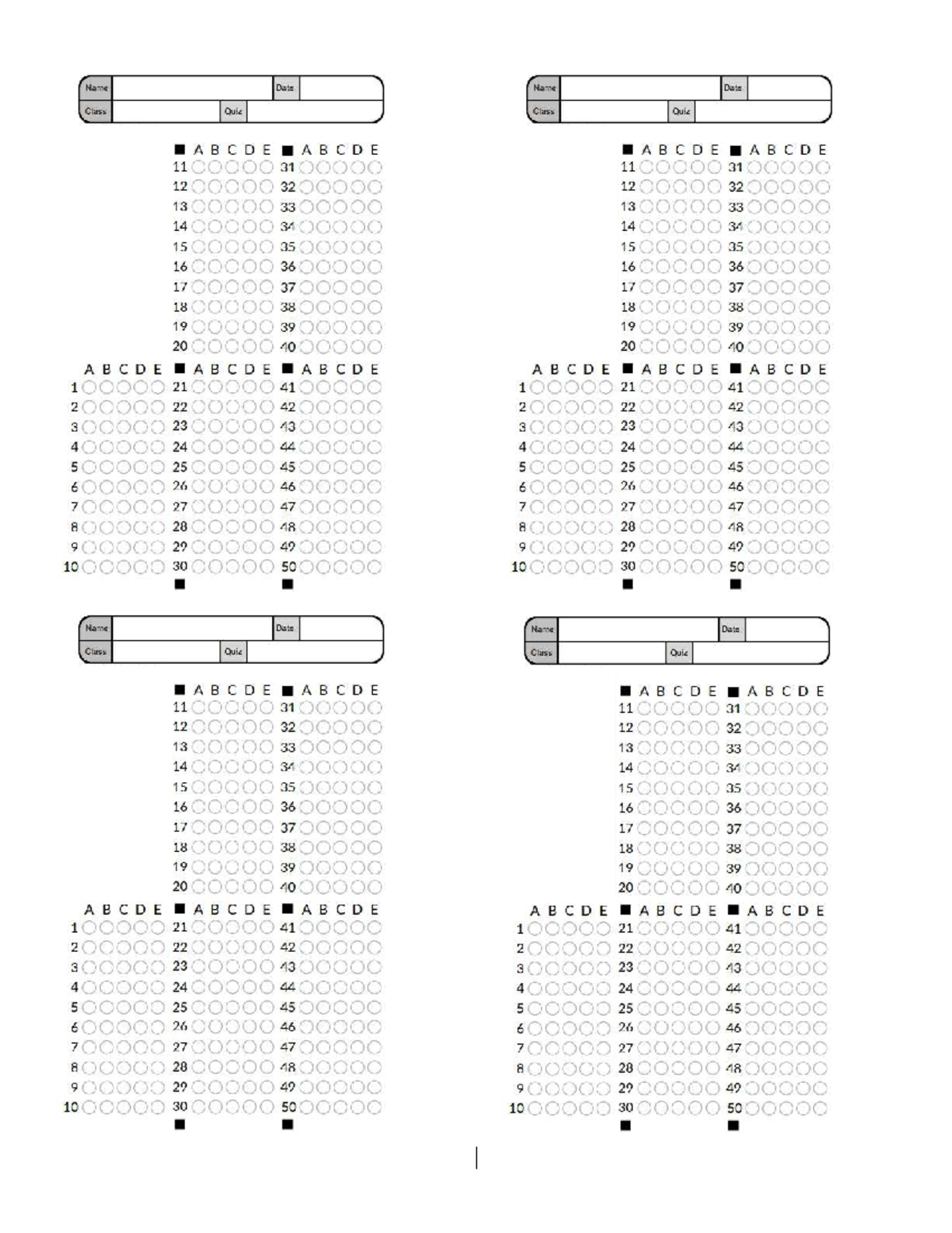 Class Quiz ABCDE Answer Sheet - Studocu