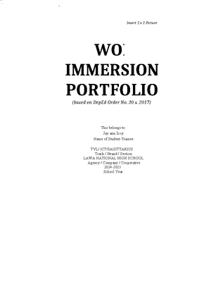 SHS Work Immersion Portfolio (DepEd Order No. 30 s. 2017) - Studocu