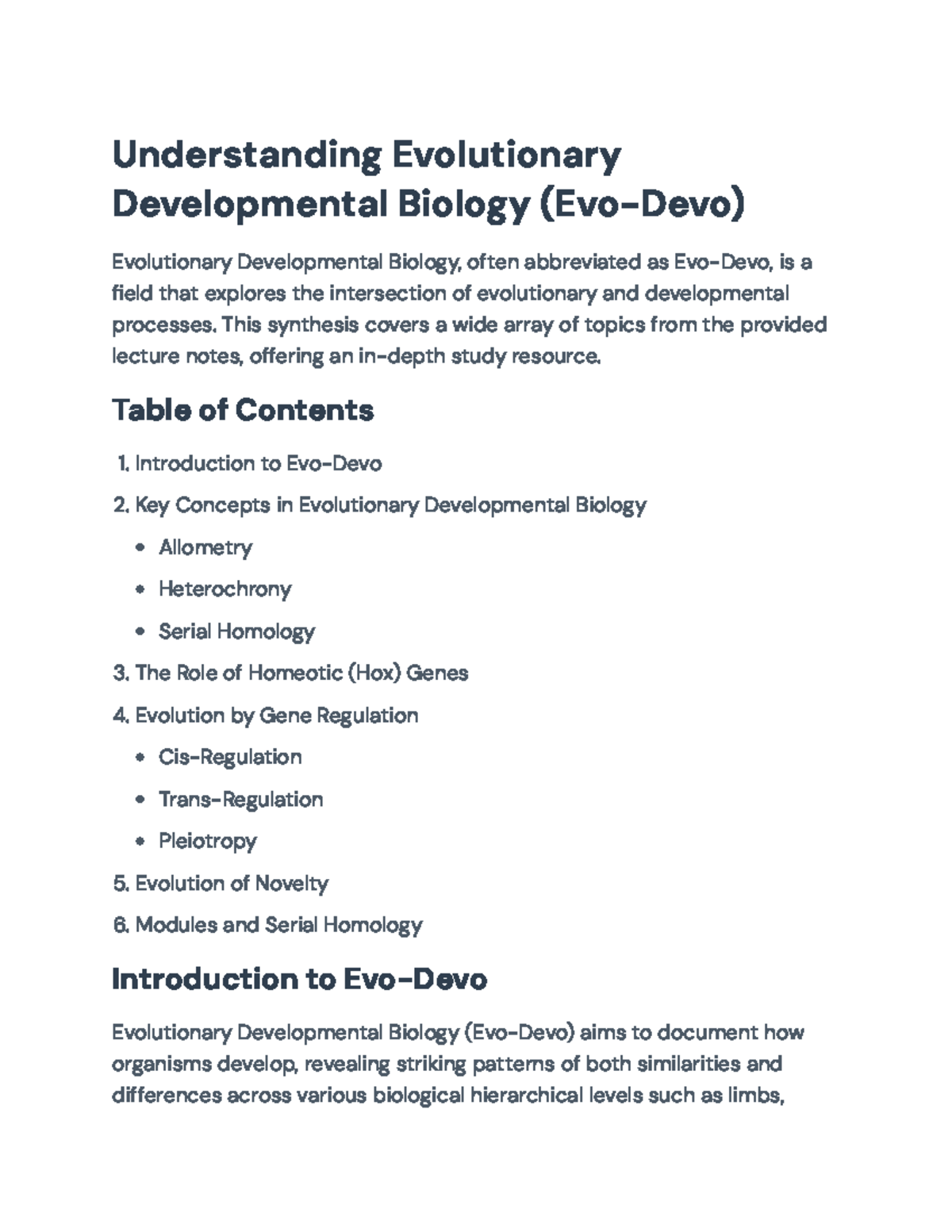 Evolutionary Developmental Biology (Evo-Devo) Overview and Key Concepts ...