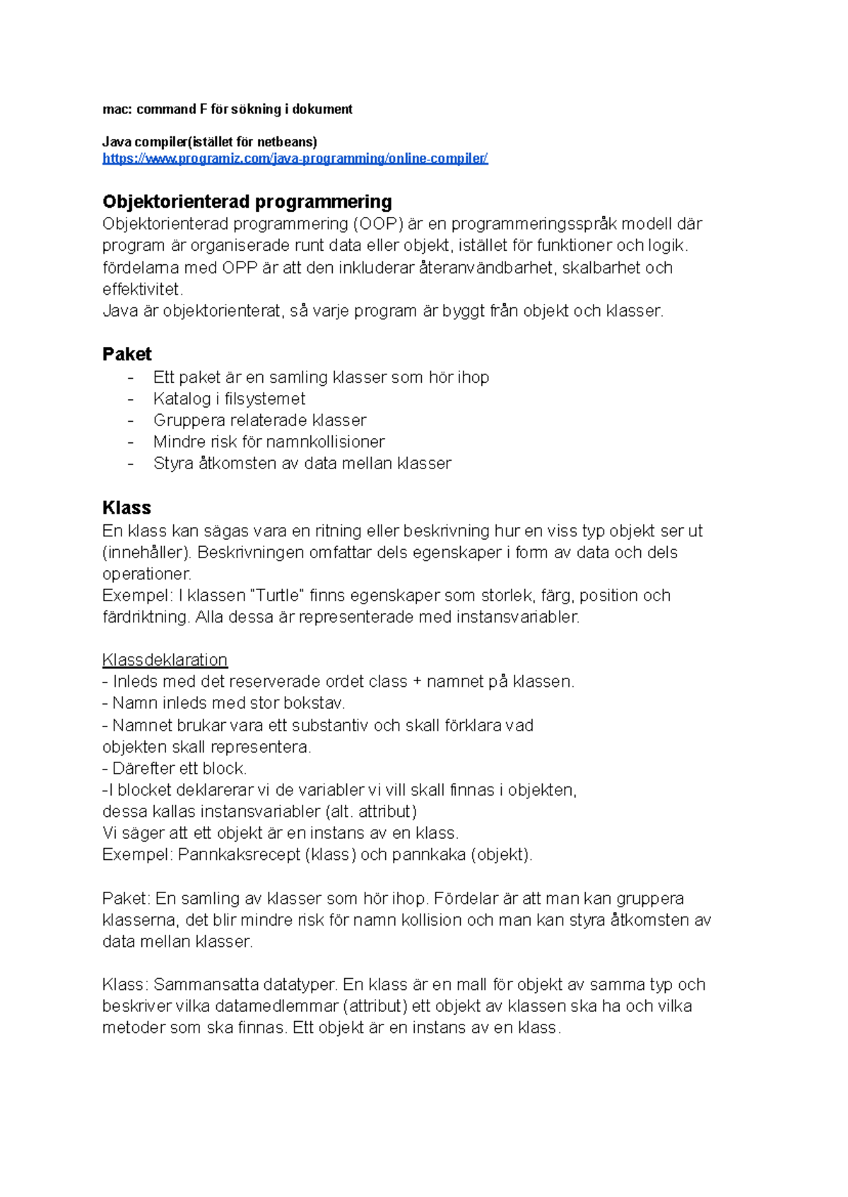Java 101: Sammanfattning av Objektorienterad Programmering och Metoder ...