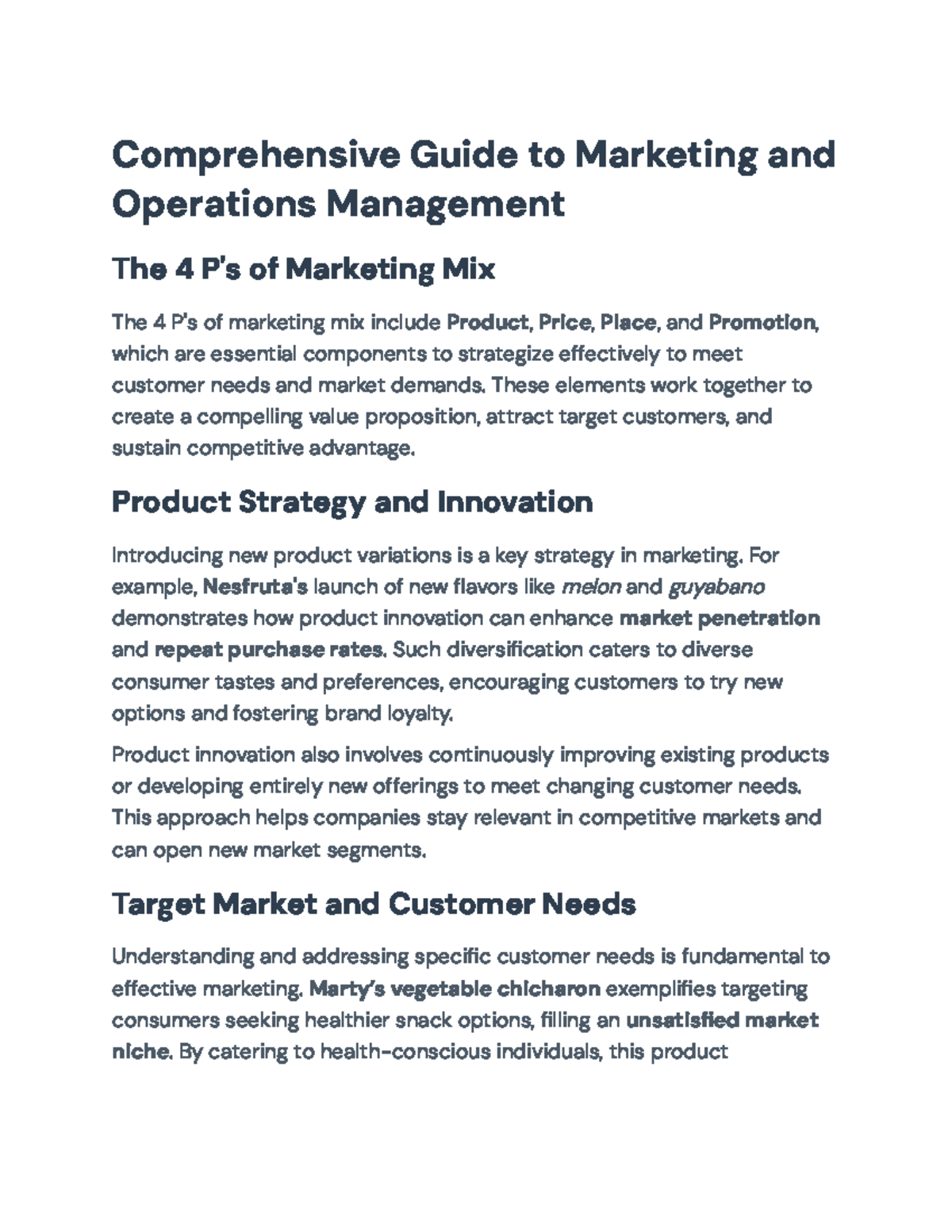 Comprehensive Guide to MKT 101: The 4 Ps of Marketing Mix - Studocu