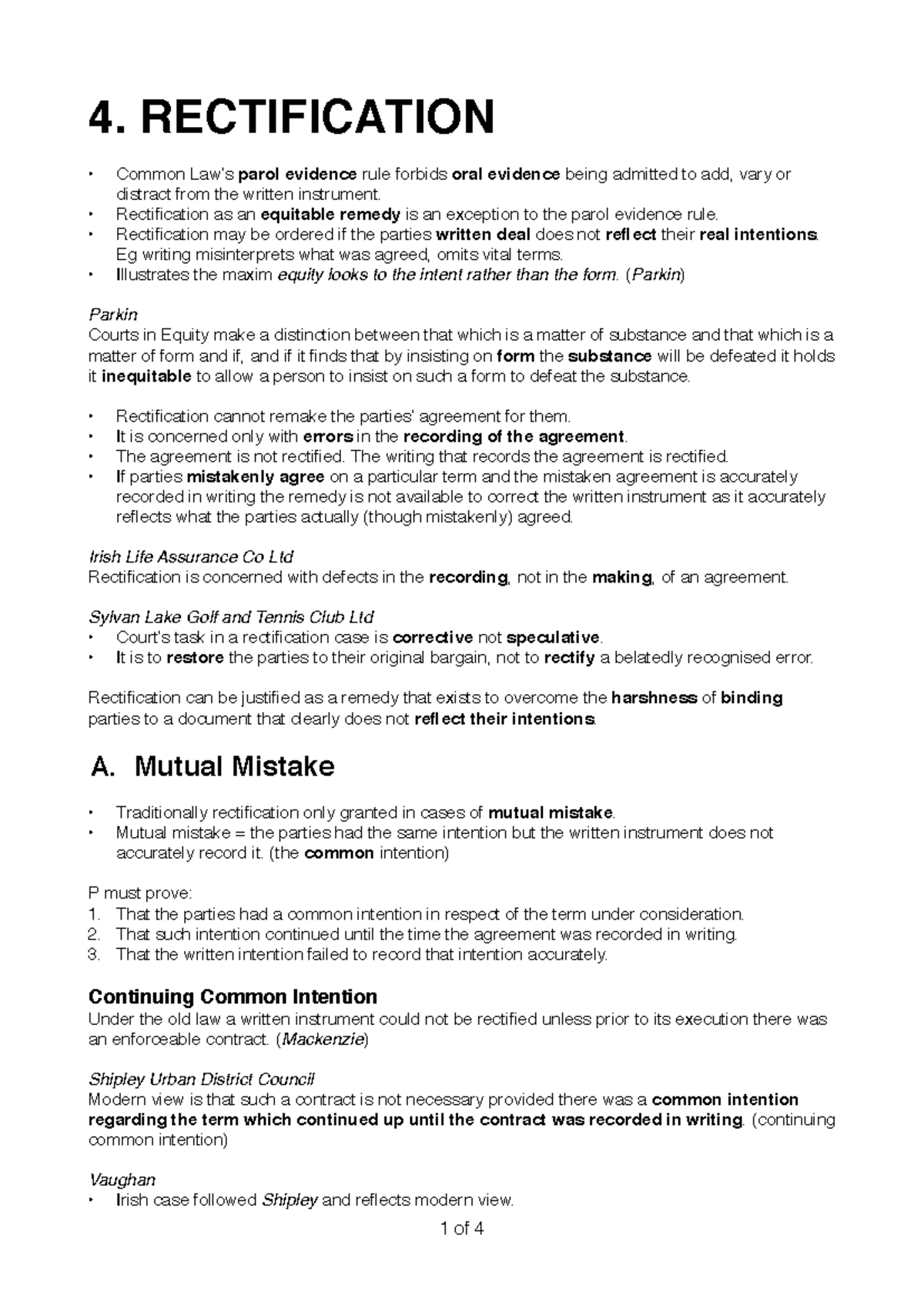 Rectification of Agreements: Key Principles & Cases (LAW 302) - Studocu