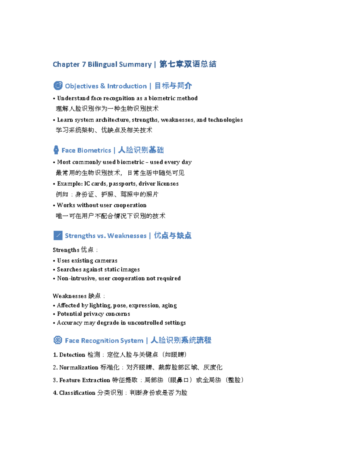 Chapter 7 Bilingual Summary: Face Recognition as Biometric Method - Studocu