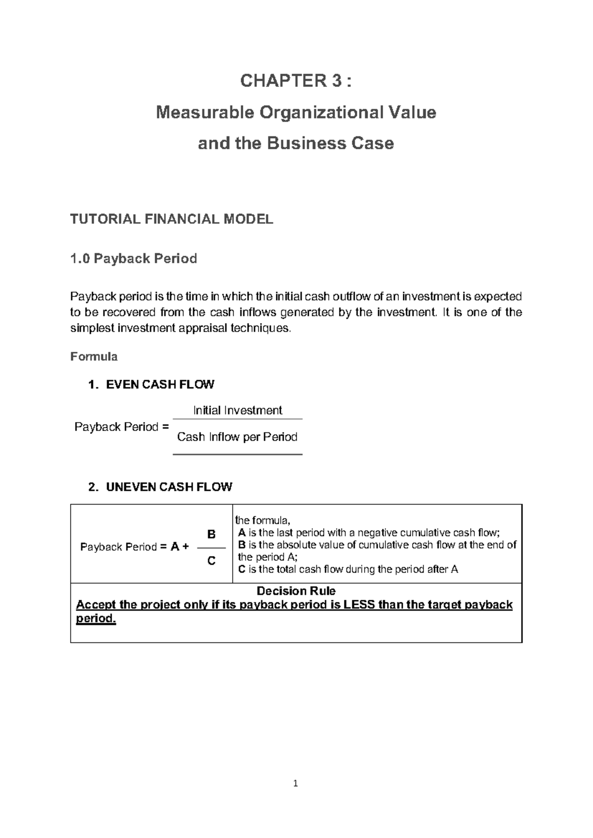 CHAPTER 3: Measurable Org Value & Business Case - TUTORIAL FIN MODEL ...