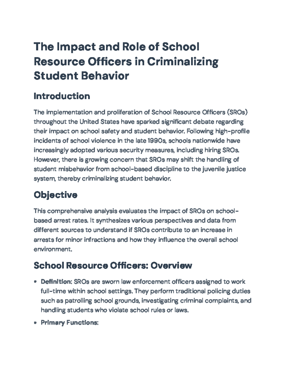The Impact of School Resource Officers on Criminalizing Student ...