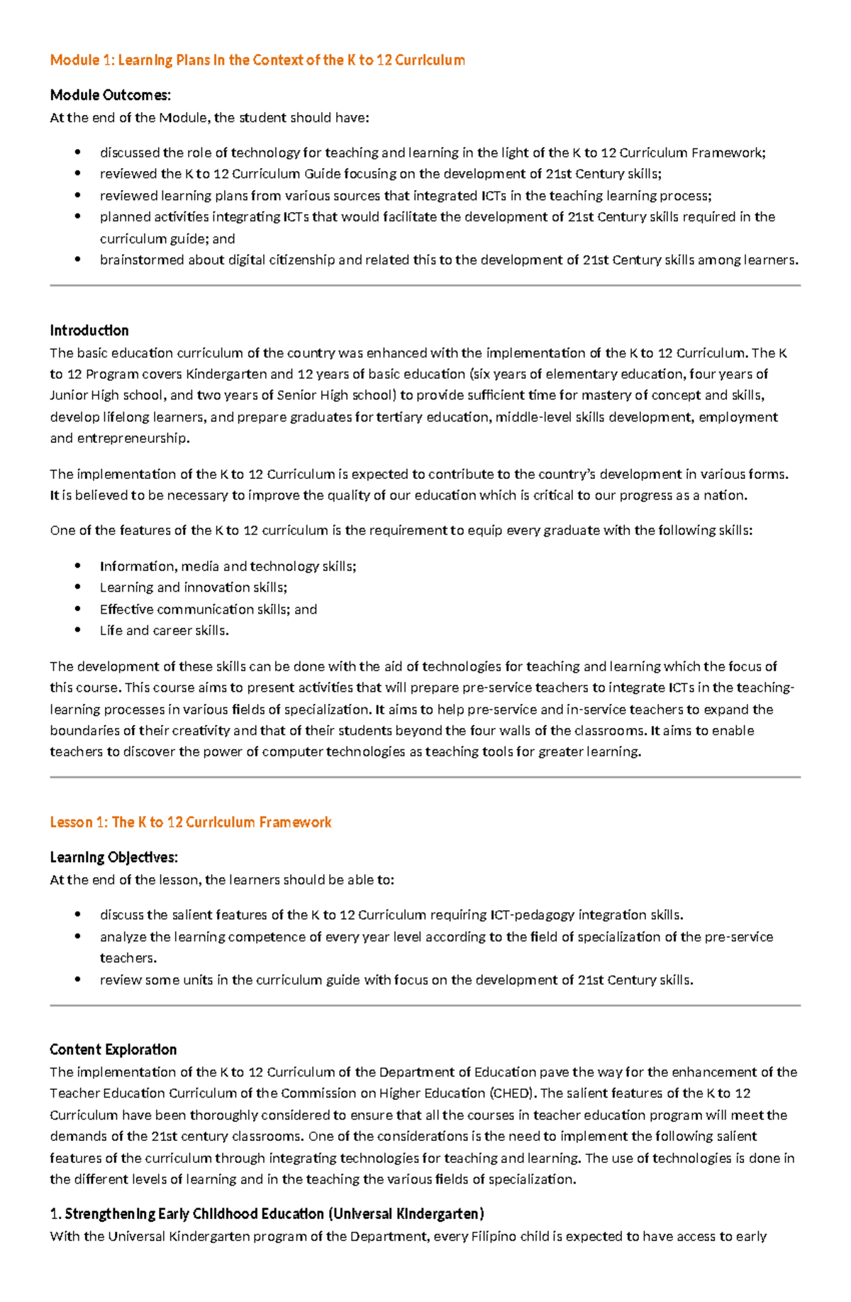 TTL 2: Comprehensive Notes on K to 12 Curriculum and ICT Integration ...
