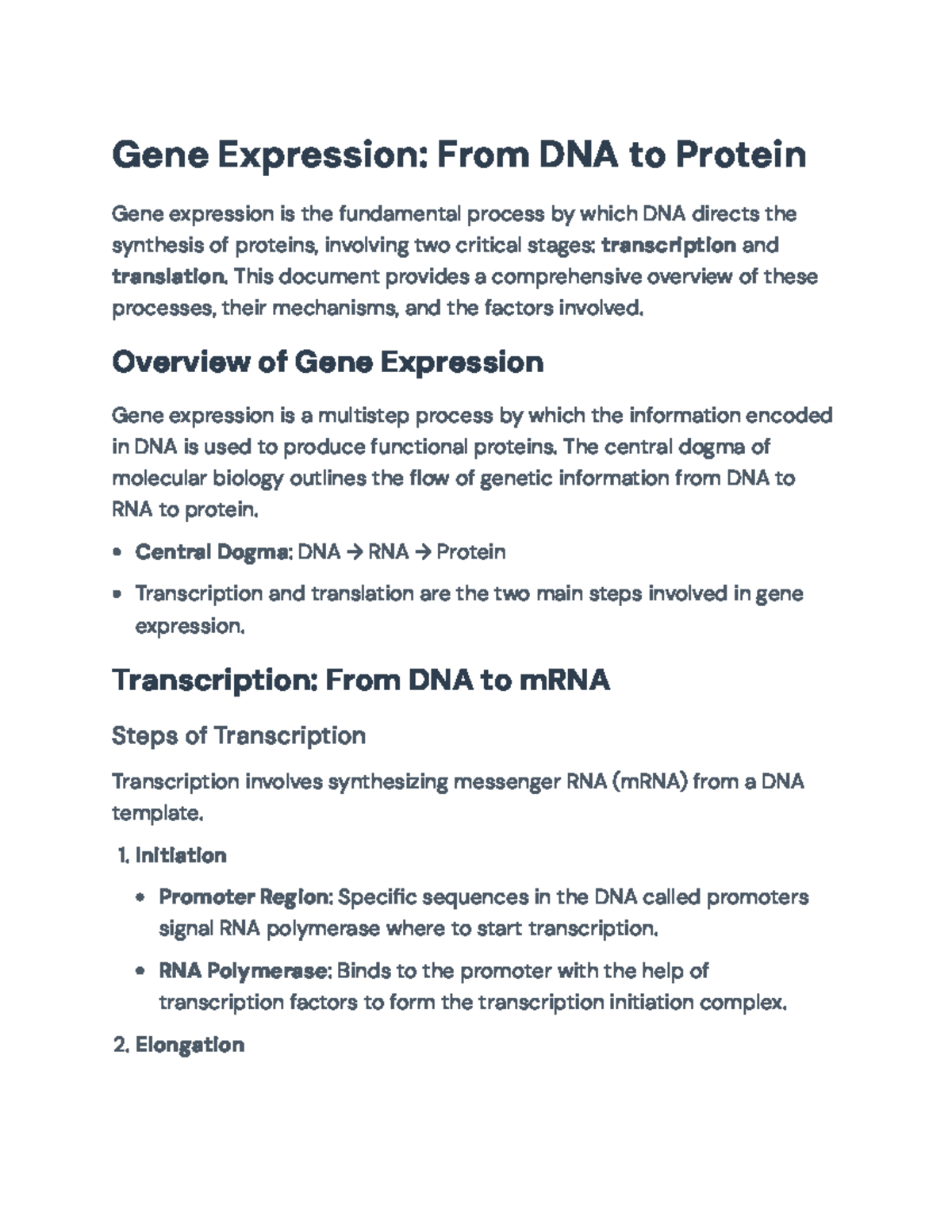 Gene Expression Overview: From Transcription to Translation Processes ...