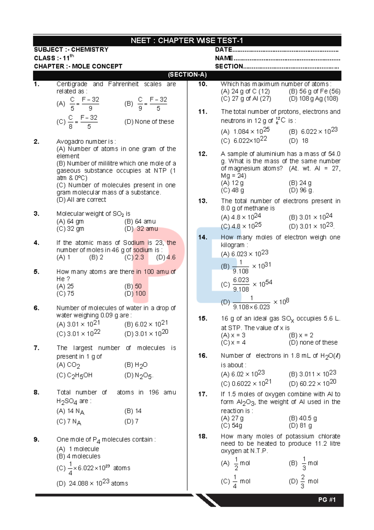 NEET: CHAPTER WISE CHEMISTRY NOTES ON MOLE CONCEPT (CLASS 11) - Studocu